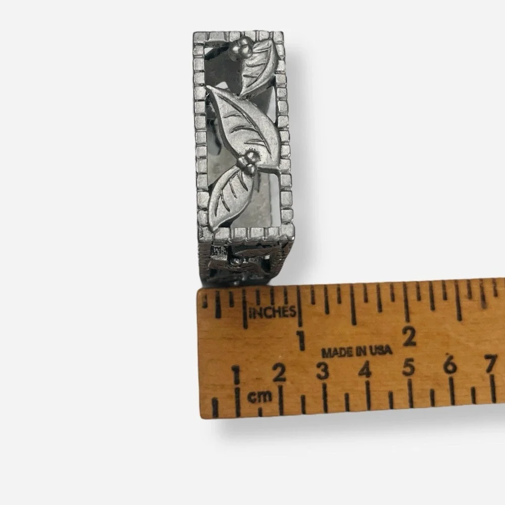 Vintage Seagull Pewter‎ Christmas Holly Leaf Napkin Rings Set 4 Square Silver